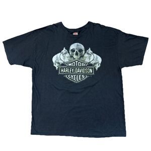 Y2K Harley Davidson Skulls Shirt Mens 2XL Black Motorcycle Biker Ocean City MD